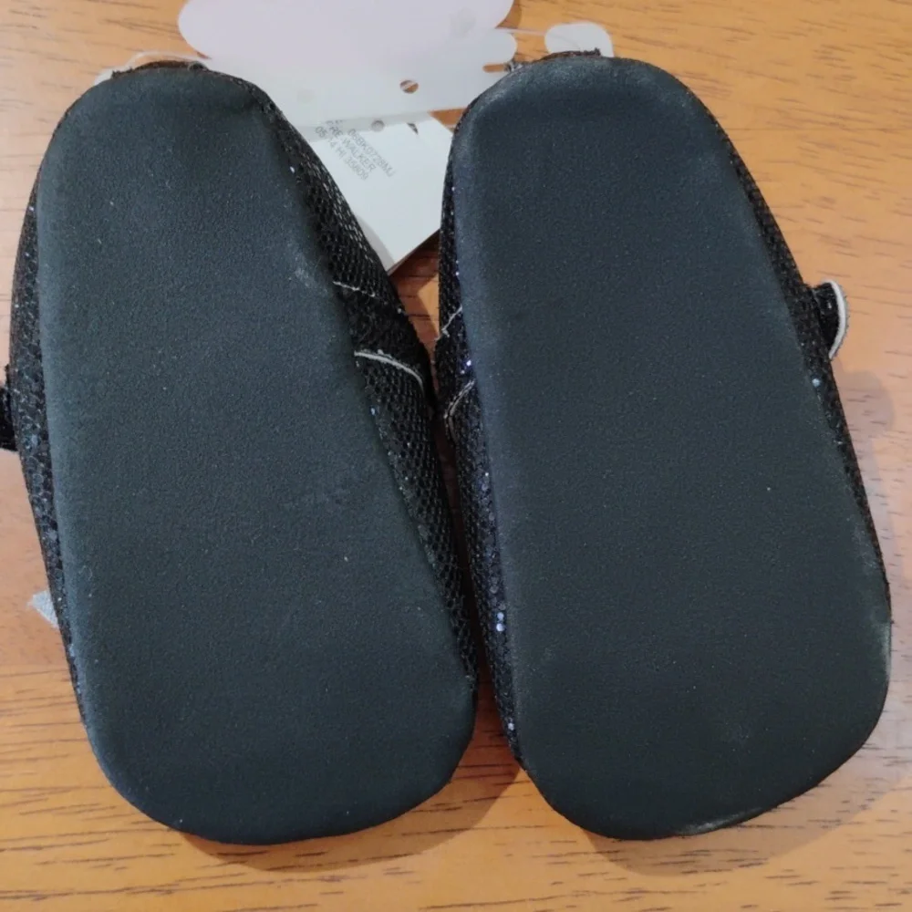 Sparkly Black Baby Shoes With Rose Detail